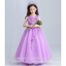 New Arrival Violet Ball Gown Tulle Girls Long Wedding Dress Sleeveless Embroidery Flower handmade Beaded Purple Prom party dress